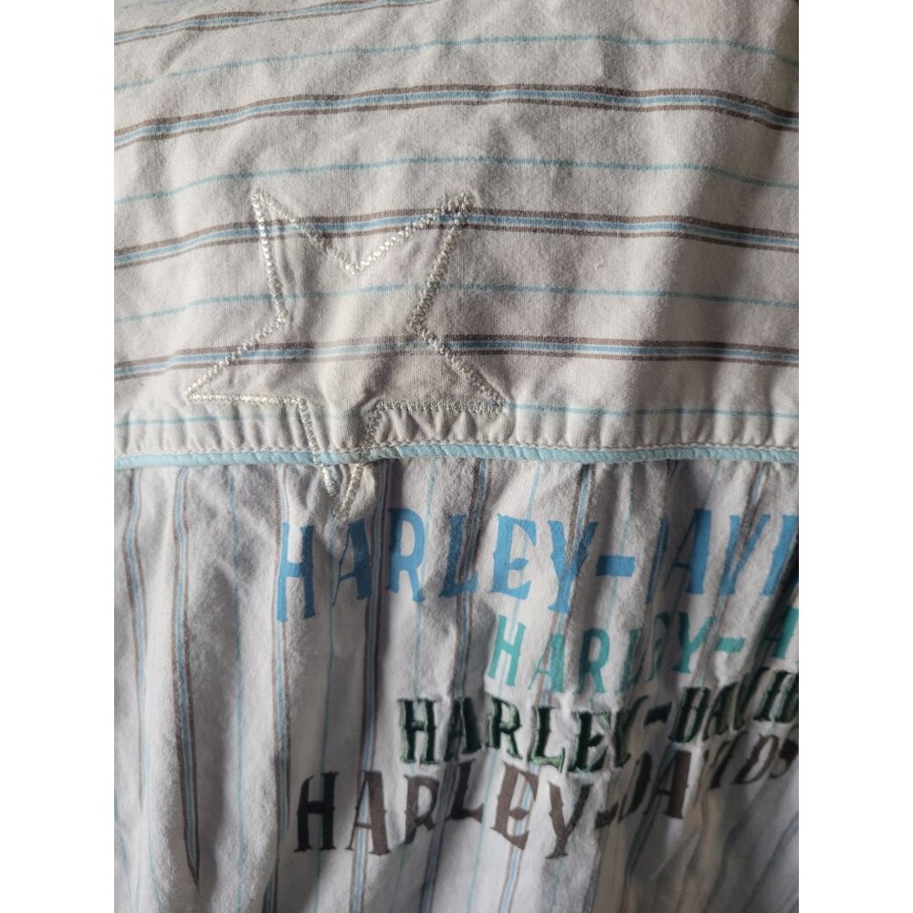 Harley-Davidson White Striped Short Sleeve Pearl Snap Button Down Top Size M - Picture 7 of 12